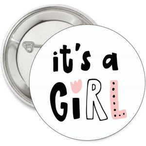 Set met 9 genderreveal buttons It's a Girl black white zalmroze - genderreveal - it's a girl - button - zwanger - geboorte