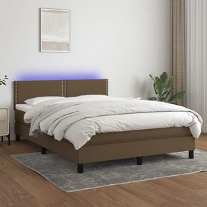 The Living Store Boxspring Dark Brown - Pocket Spring Mattress - Breathable and Durable Fabric - Adjustable Headboard - Colorful LED Lighting