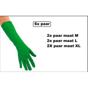 6x Paar Handschoenen lang groen assortie maten M, L en XL - Themafeest | Gala | Sinterklaas | Piet | Sint | Pieten | Handschoen