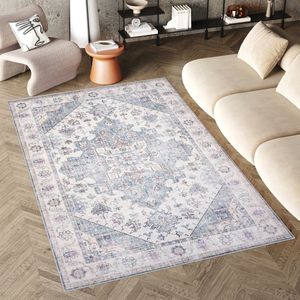 Tapiso Flannel Printed Vloerkleed Vintage Oriental Antislip Wasbaar Tapijt Maat- 120x170