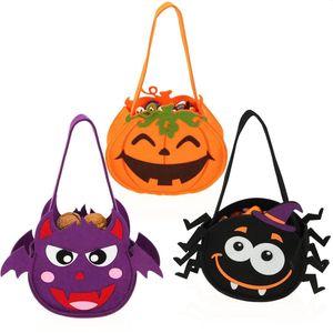 3 x Halloween tas - zak voor het verzamelen van snoep - verzameltas van vilt - cadeautas met kindvriendelijke griezelmotieven (03 stuks - 3 motieven)