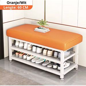 Schoenenkast - Schoenenbank - Schoenenrek - Kruk - Opbergruimte - Oranje/Wit - 60 CM - Schoenen - Opbergen