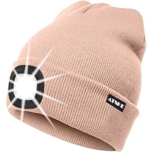 Muts met LED verlichting - Beanie Zalm Roze - USB-oplaadbaar - 4 helder licht LED lampen - 3 standen - One-size - Unisex - Waterdicht - Black Friday 2023 - Kerstcadeau