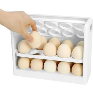 Ruimtebesparend eiercontainer voor koelkast en aanrecht - capaciteit 30 eieren - 25x19,5x10,5 cm