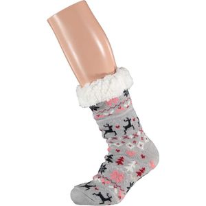 Apollo - Huisokken kerst dames - Multi Grijs - One Size - Sokken kerstmis - Kerstkousen dames - Kerstcadeau dames