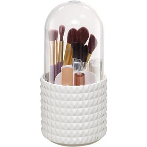 Make-up organizer draaibare, make-uporganizer, organizer make-up met deksel, borstelhouder roterend, cosmetica bewaren voor make-up, lippenstift, penseel en beauty-cosmetica (wit)
