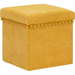 Atmosphera Poef/krukje/hocker Arabic - Opvouwbare zit opslag box - fluweel Okergeel - D38 x H38 cm - MDF/polyester