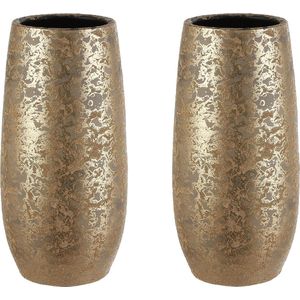 Set van 2x Stuks Plantenpotten/Bloemenvazen van Keramiek In Het Flakes Goud Print 35 X 17 cm