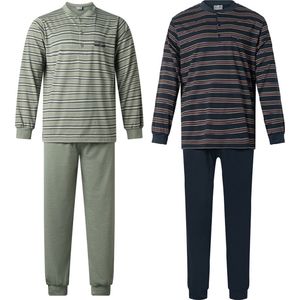 Gentlemen - 2 heren pyjama's 114237 - knoophals - navy en groen - maat XL