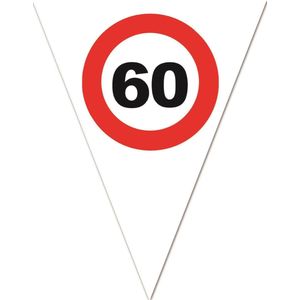 2x stuks leeftijd verjaardag vlaggenlijn met 60 jaar stopbord opdruk 5 meter - Plastic - 10-vlaggetjes per slinger - Feestartikelen/versiering