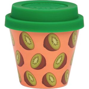 Quy Cup - 90ml Ecologische Reis Beker - Espressobeker “Kiwi” met groen Siliconen deksel 7x7x7cm