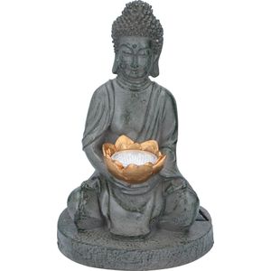 Grundig Boeddha Beeld met Solarlamp - Buddha Tuinbeeld - LED - Aan- en Uitknop - Brandduur 6-8 Uur - 17x16x27cm
