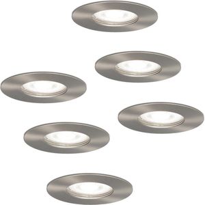 6x HOFTRONIC Bari - Waterdichte inbouwspot - LED - Rond zaagmaat 70mm - RVS - Dimbaar - 5 Watt - 350 lumen - 230V - 6400K Daglicht wit - Verwisselbare GU10 - Plafondspots - Inbouwspot voor badkamer en buiten - 2 jaar garantie