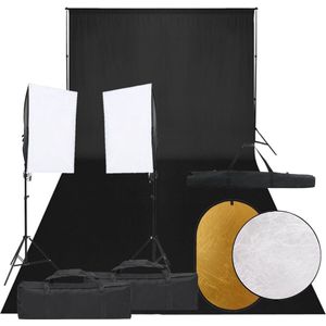 vidaXL Fotostudioset - 2 softboxen - 2 statieven - 2 LED-lampen - 2 standaarden - 2 middenstangsegmenten - 1 achtergrond - 1 5-in-1 reflector - 1 2-in-1 reflector - 3 draagtassen - Fotostudio Set