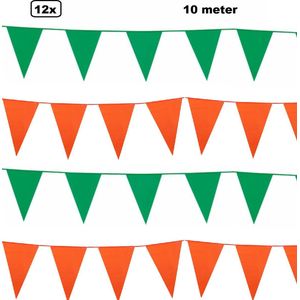 12x Vlaggenlijn groen en oranje 10 meter - 2 kleur - vlaglijn festival feest party verjaardag thema feest kleur
