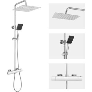 DERW Max Doucheset RVS - Regendouche Ø 30 cm - Handdouche Ø 10 cm - Met thermostaatkraan - 6 standen - Chroom