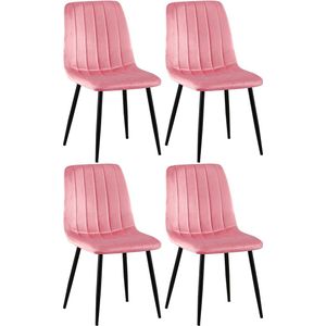 In And OutdoorMatch Eetkamerstoelen Guiomar - Roze - Set van 4 - Fluweel - Hoge kwaliteit bekleding - Decoratieve eetkamerstoel - Stabiel metalen frame