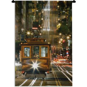 Wandkleed Tram - De tram van San Francisco in de nacht Wandkleed katoen 120x180 cm - Wandtapijt met foto XXL / Groot formaat!