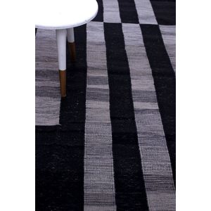 Zwart Tapijt Laagpolig Handgeweven Wollen Vloerkleed - Koho Afghan Modern Kelim 202x165 - 202x165cm- Modern - Woonkamer - Salon - Slaapkamer - Eetkamer