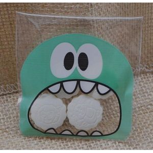 50x Transparante Uitdeelzakjes - groen - Plastic traktatie Zakjes - Snoepzakjes - Transparante Zakjes - Cookie monster