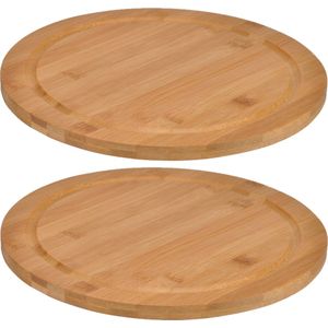 Set van 4x Stuks Bamboe Broodplank/Serveerplank/Snijplank Rond 25 cm - Snijplank met Sapgroef