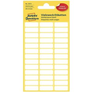 AVERY huishoudetiketten - voedseletiketten - etiketten keuken - zelfklevend - 20 x 8 mm - 234 stickers op 6 vellen - Duitse kwaliteit - multifunctionele etiketten voor huishouden - school en kantoor voor beschrijven en kentekens - blanco - wit