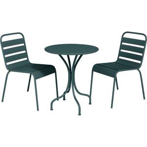 MYLIA Metalen tuinset met een tafel van Ø60 cm en 2 stapelbare stoelen - Dennengroen - MIRMANDE van MYLIA L 60 cm x H 79 cm x D 60 cm