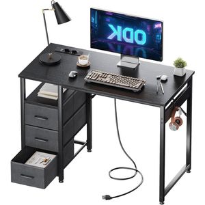 Klein bureau met stoffen laden - Bureautafel met USB-poorten - 1 stuk - zwart - 100 x 48 x 75,5 cm