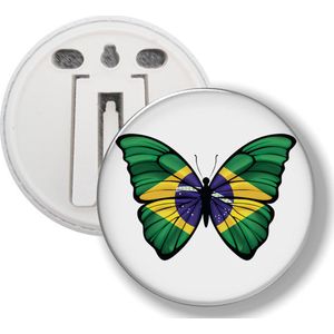 Button Met Clip - Vlinder Vlag Brazilië