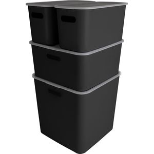 Sigma home cube box - mixed - 25 liter, 12.5 liter en 2x 6 liter + deksel- kleur zwart