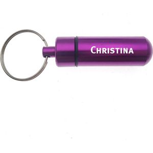Sleutelhanger - Pillenkoker - Met Naam - Christina - Medicatie - Identiteitskoker - Paars