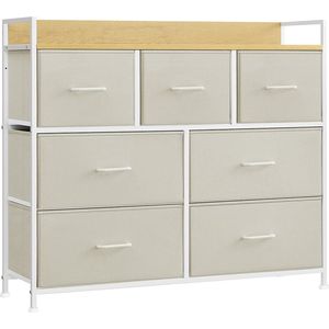 Wit dressoir met 6 laden - Houten kist - Stoffen ladefronten - Spaanplaat - 28,5 cm x 98 cm x 85 cm - Organisator - 6 laden