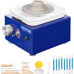 VEVOR 10 cm Elektrische Pottenbakkersschijf Machine,30W,met een Gewicht van 1 kg,met 16-delige Gereedschapsset en Waterdicht Schort, Blauw