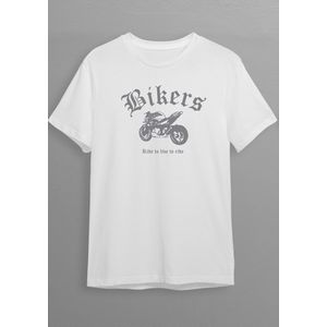 Naked Bike | Bikershirt | Wit T-shirt | Zilvere opdruk | L