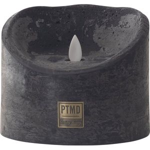 Led kaars Grijs / Zwart  - PTMD LED Light Candle rustic black moveable flame - XL - Met timer - Diameter 12.5cm - Hoog 10 cm
