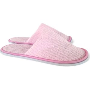 Pantoffels dames - roze - 5 paar - geribbeld - leuk voor slaapfeestje of vakantie - één maat -