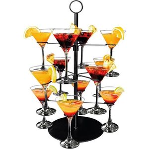 MikaMax Cocktail Tree - Cocktail Boom - Cocktail Standaard - Geschikt voor Wijn, Champagne en Cocktailglazen - Verstelbaar - Voor Max. 12 Glazen - Staal - Mat Zwart