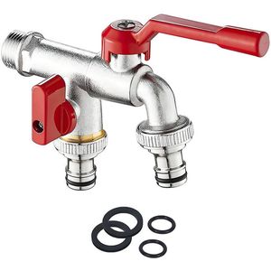 Dubbele tuinkraan - 3/4'' inch messing waterkraan voor buiten aan de muur - met 2x 3/4 inch uitlaat - voor tuin wasmachine regenton - roest en vorstbestendig