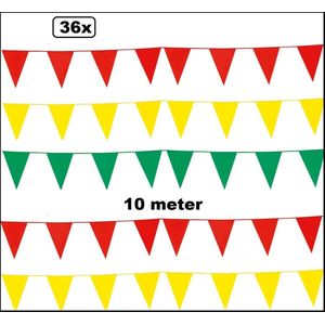 36x Vlaggenlijn rood en geel en groen 10 meter - vlaglijn festival thema feest verjaardag carnaval vlaggetje kleur