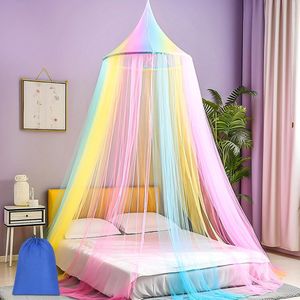 Klamboe voor bedden, grote witte bedhemel voor meisjes, hangend bednet, ideaal voor slaapkamer, decoratie, ideaal voor op reis, inclusief opbergtas, regenboog 1