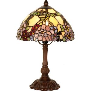 Tiffany Tafellamp Ø 22*32 cm E14/max 1*40W Geel, Groen, Roze Glas in lood Bloemen Tiffany Bureaulamp Tiffany Lampen