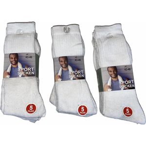Sockswear Sportsokken - Set van 15 paar - Heren - Maat 43 - 46 - Wit