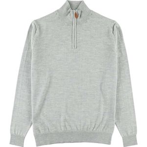 Osborne Knitwear Trui met halve rits - Merino wol - Light Grey - 2XL