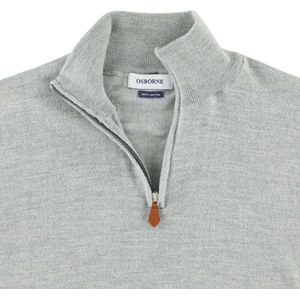 Osborne Knitwear Trui met halve rits - Merino wol - Light Grey - 2XL