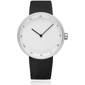 LGT JWLS Herenhorloge met Witte Wijzerplaat, Zilverkleurige Behuizing en Zwarte Lederen Band