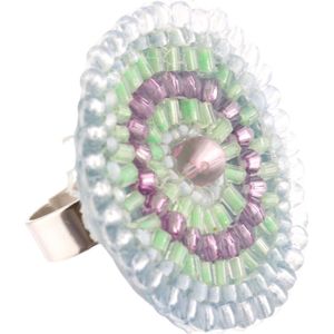 Behave - Ring - Handgemaakte verstelbare ring met blauwe, paarse en groene kralen – Boho-chic