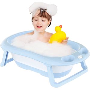 Babybadje Opvouwbaar - 3 in 1 - Opbergmand - Inclusief badkussen - Antibacterieel Baby badje - Peuterbadje 83 × 48 × 23,5 cm - Blauw