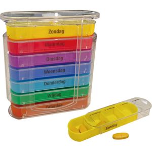 Pillendoosje voor hele week met Nederlandse tekst | Multicolor | 7 dagen in verschillende kleuren, 4 vakken per dag | Pillendoos | Pillen box | Medicijndoos | Medicijn box met dagaanduiding Nederlandstalig