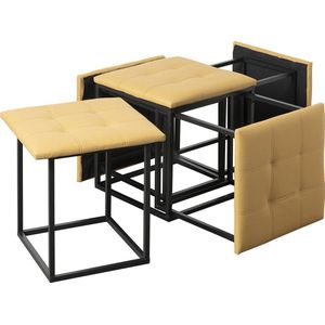 Brulo – ottoman 5 in 1 poef – stoel – 5 stoelen – Geel– met wielen