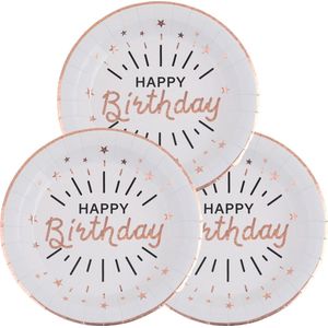 Verjaardag feest bordjes happy birthday - 50x - rose goud - karton - 22 cm - rond